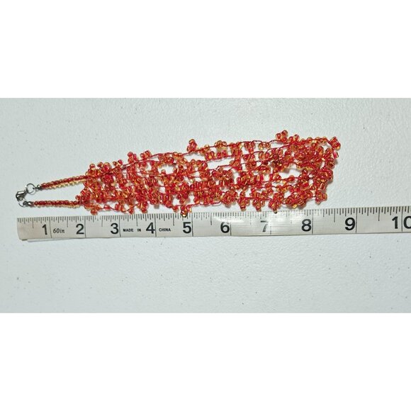 Handcrafted Retro Red Gold Glass Bead Multi Strand Necklace 60s 70s Fashion - Picture 4 of 5